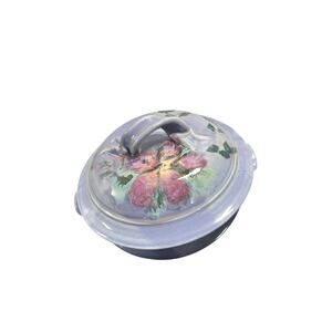 Vintage Stoneware Hand Painted‎ Casserole Dish with Flowers Purple